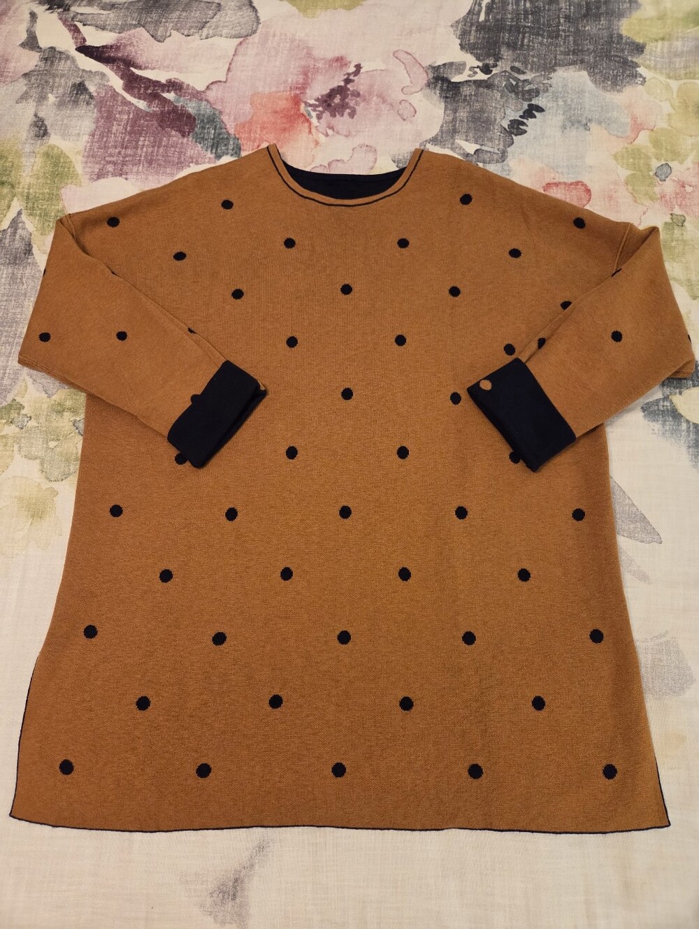 J.JILL Navy Blue Orangeβ Knit Polka-Dot Scoop Neck Reversible Tunic Sweater SZ L - Picture 6 of 12